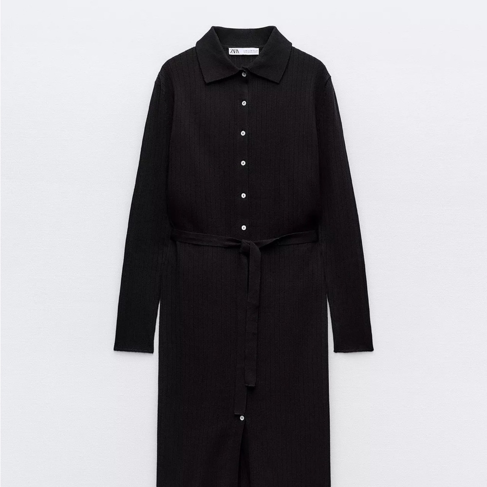 Zara Elegant Black Button-Up Long Sleeve Dress